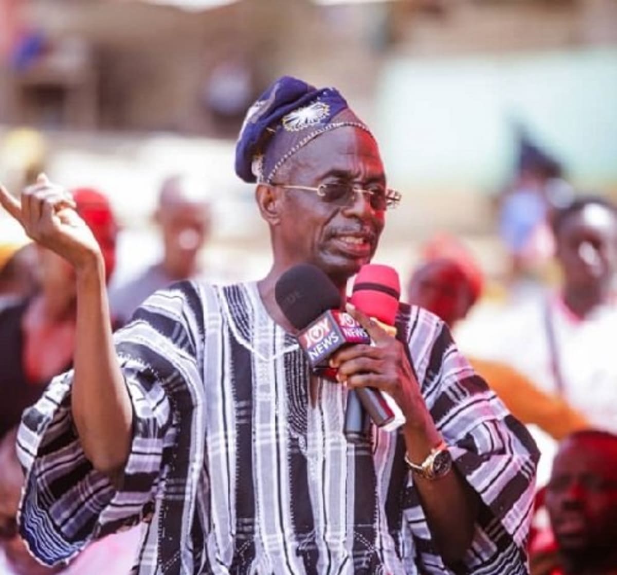 Johnson Asiedu Nketia speaking at community gathering in Ghana's Savannah Region