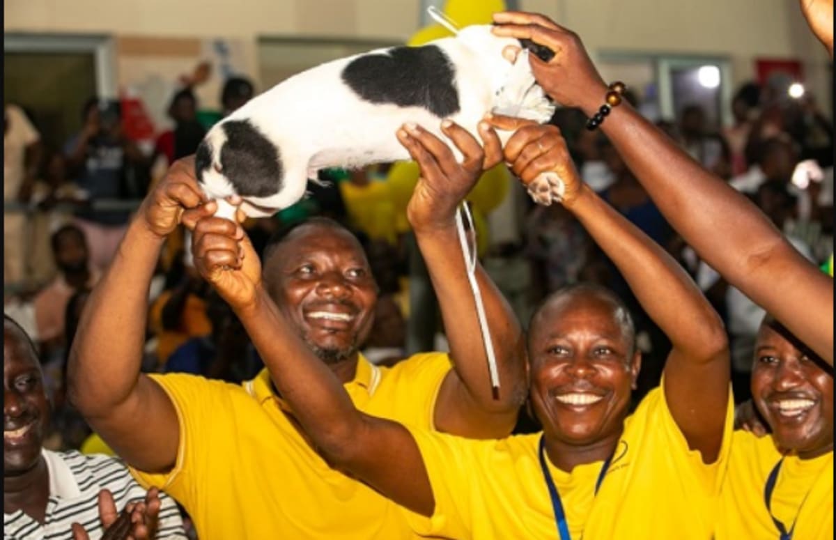 Dagaaba team captain Bernard Mornah holding trophy at El-Wak Sports Stadium in Accra, Ghana