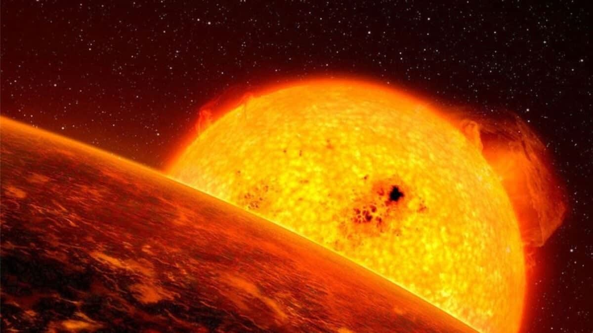 Artistic rendering of massive aluminum sunshade positioned between Earth and the Sun in space