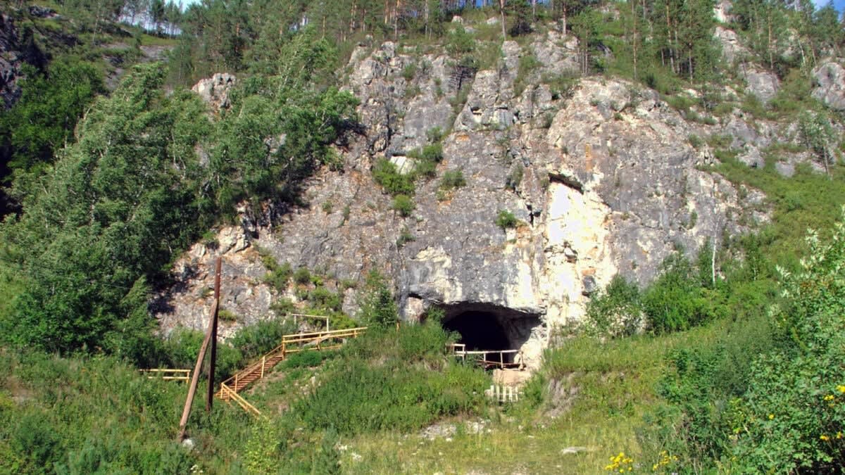 Archaeological excavation inside Bianfu Cave in China showing fossil discovery site