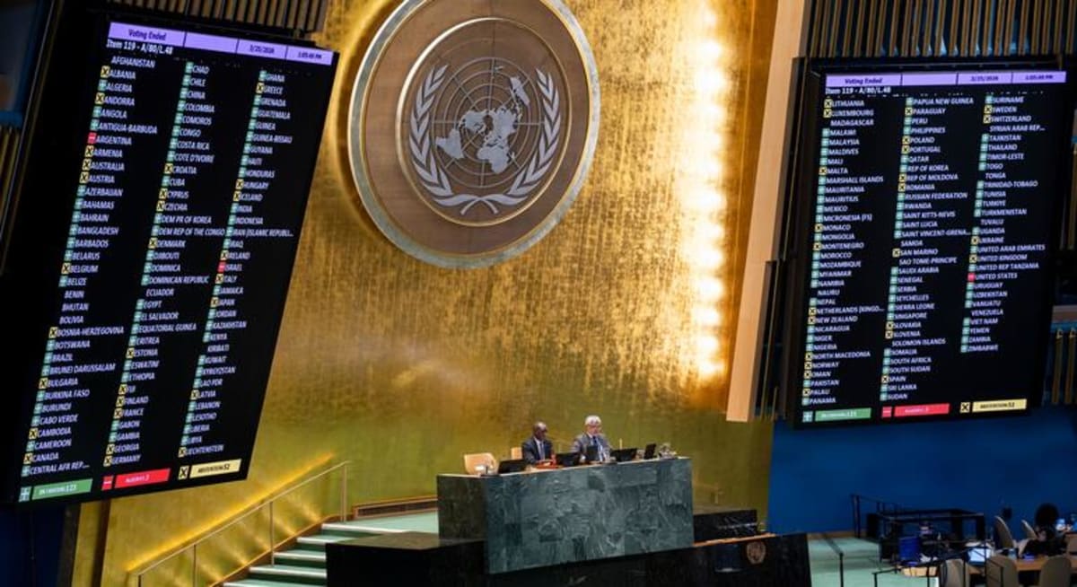 United Nations General Assembly Hall during historic vote on transatlantic slave trade resolution
