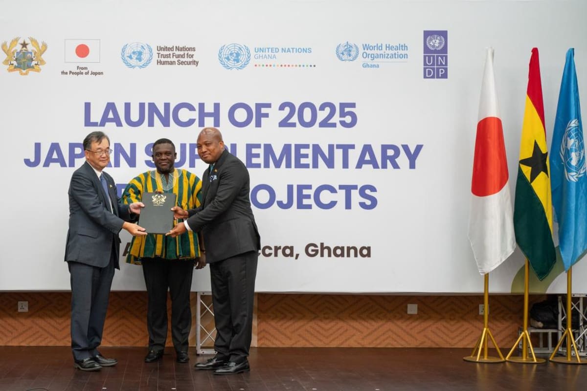 Government officials and international partners at project launch ceremony in Accra, Ghana