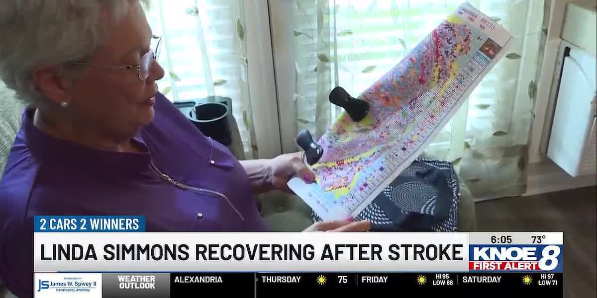 ** Linda Simmons smiling outdoors after making full recovery from stroke at Louisiana hospital