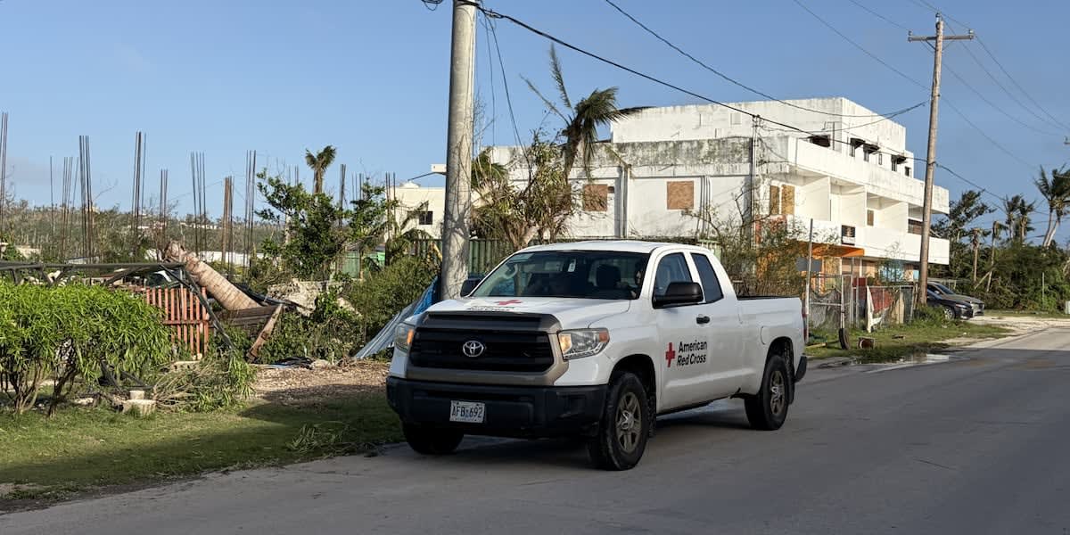 American Red Cross volunteers preparing disaster relief supplies for Pacific island typhoon survivors