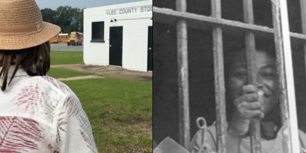 ** Dr. Shirley Reese standing outside the preserved Leesburg Stockade building in Georgia