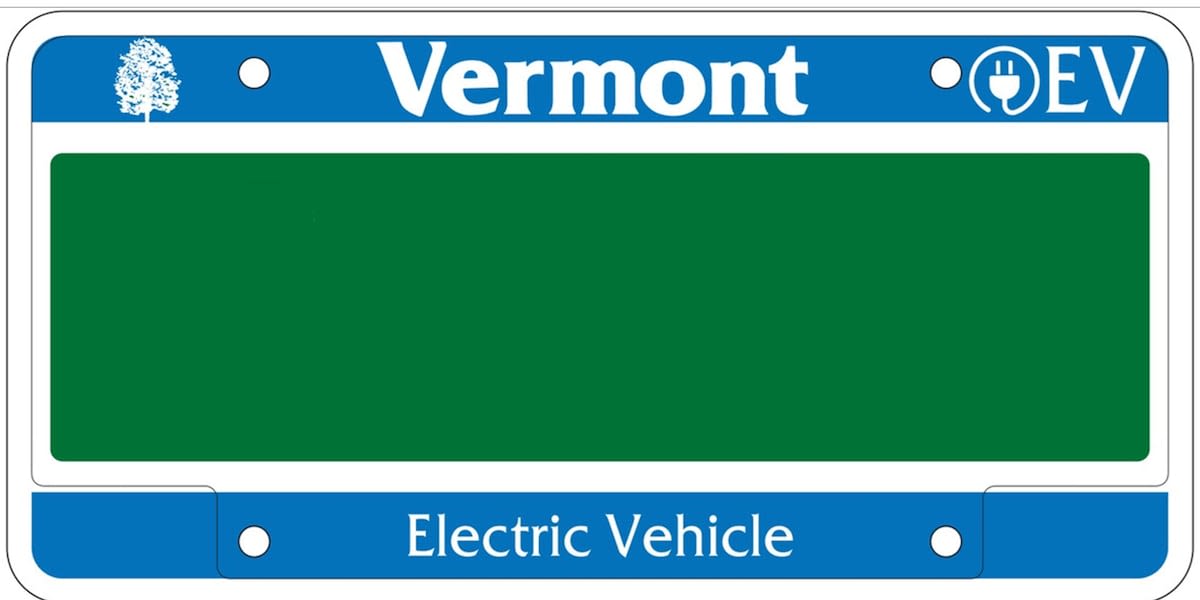 Vermont electric vehicle license plate showing distinctive design for first responder identification