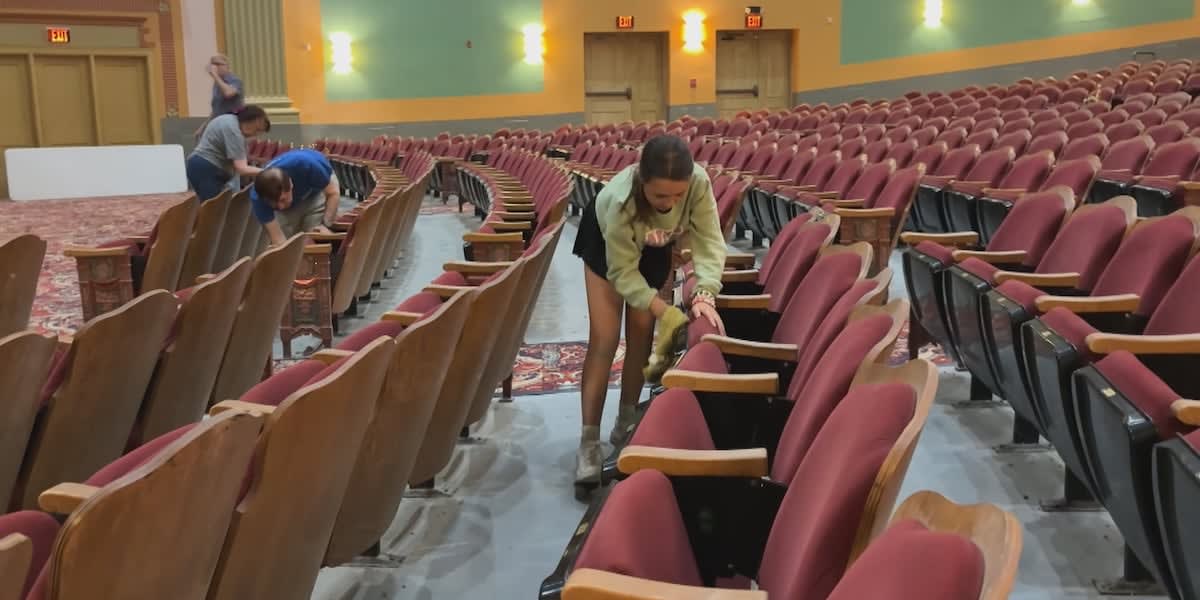Volunteers cleaning and restoring interior of historic Saenger Theatre in Biloxi Mississippi
