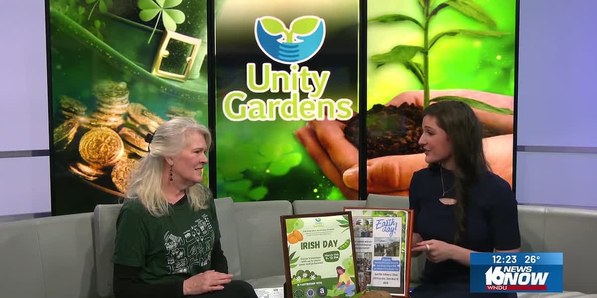 Volunteers planting vegetables together in community garden beds at Unity Gardens South Bend