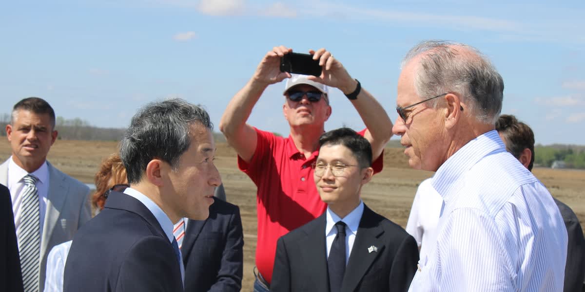 Construction groundbreaking ceremony at Hanjung America manufacturing facility site in Huntington, Indiana