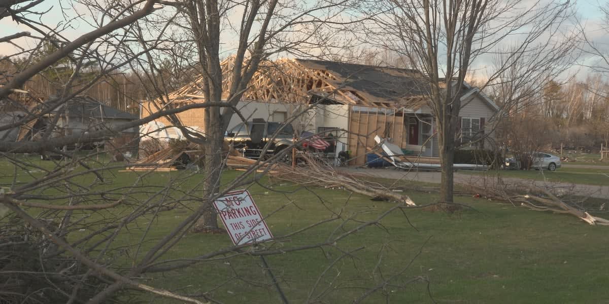 Volunteers gathering at church preparing to help tornado-damaged homes in Ringle Wisconsin community