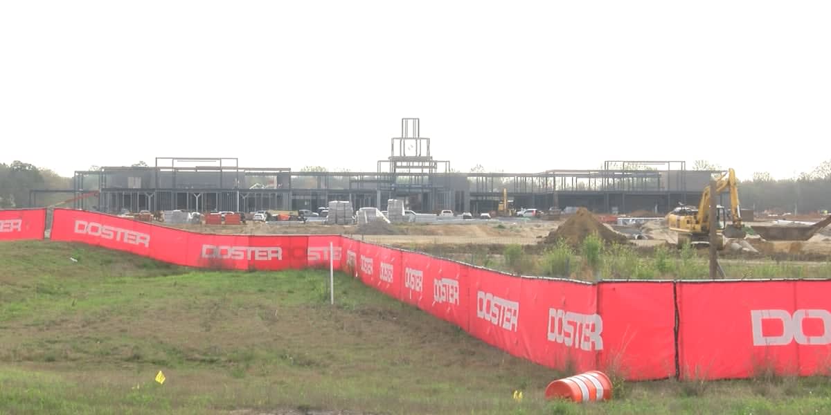 Construction site with bulldozers building new Percy Julian High School in Montgomery Alabama