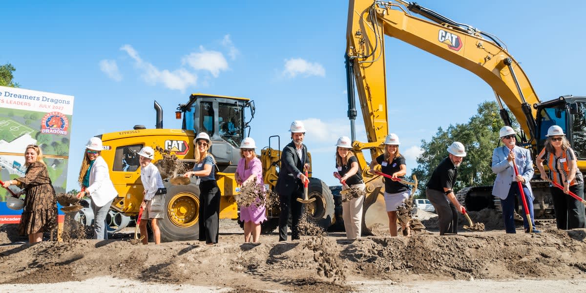 Construction groundbreaking ceremony at Dreamers Academy's future bilingual middle school campus site