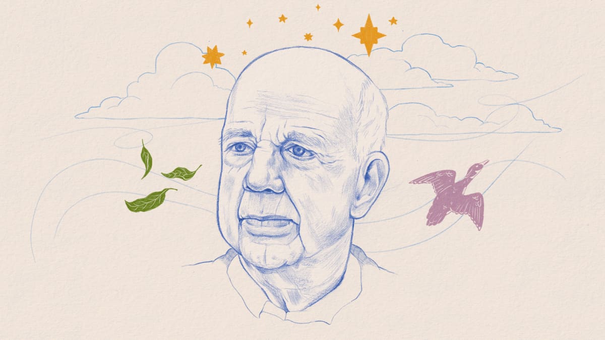 Elderly farmer and writer Wendell Berry working on Kentucky farmland surrounded by nature