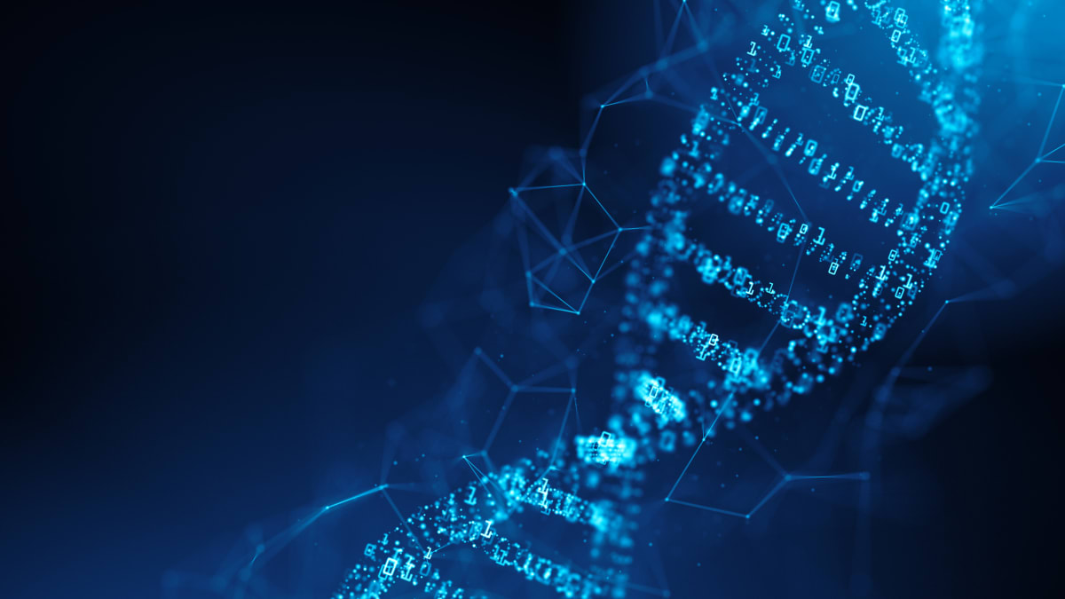 Scientists working alongside AI computer screens showing biomedical data analysis and research workflows