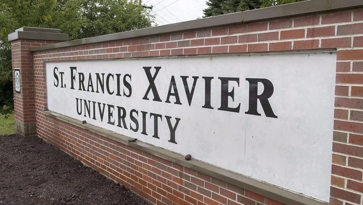 St. Francis Xavier University campus entrance sign in Antigonish, Nova Scotia, Canada
