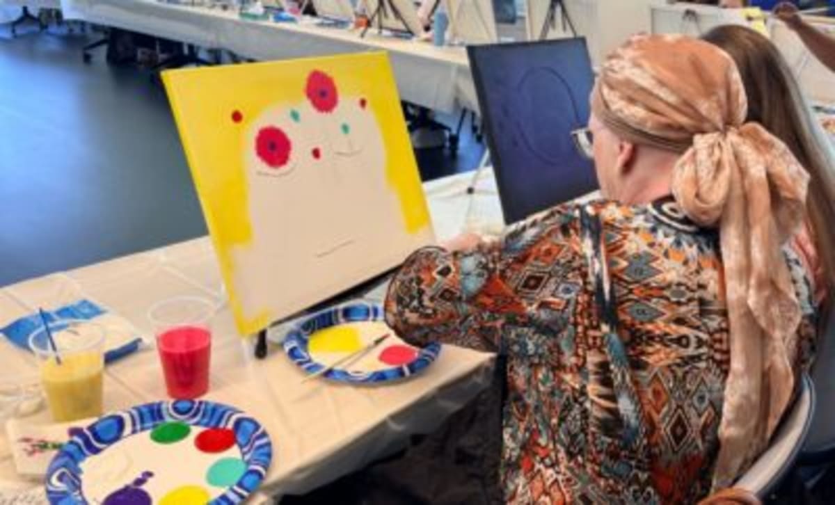 Breast cancer survivors paint together at ScART healing arts program in Houston hospital