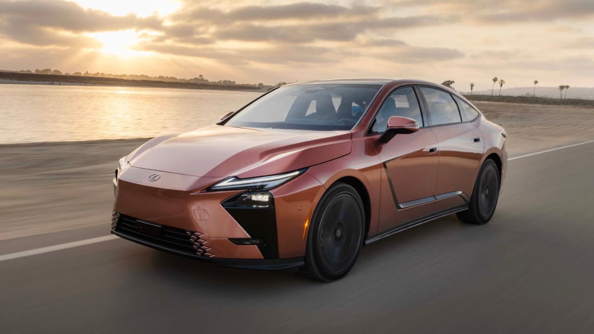 ** Silver 2026 Lexus ES electric sedan parked outdoors showing sleek modern design
