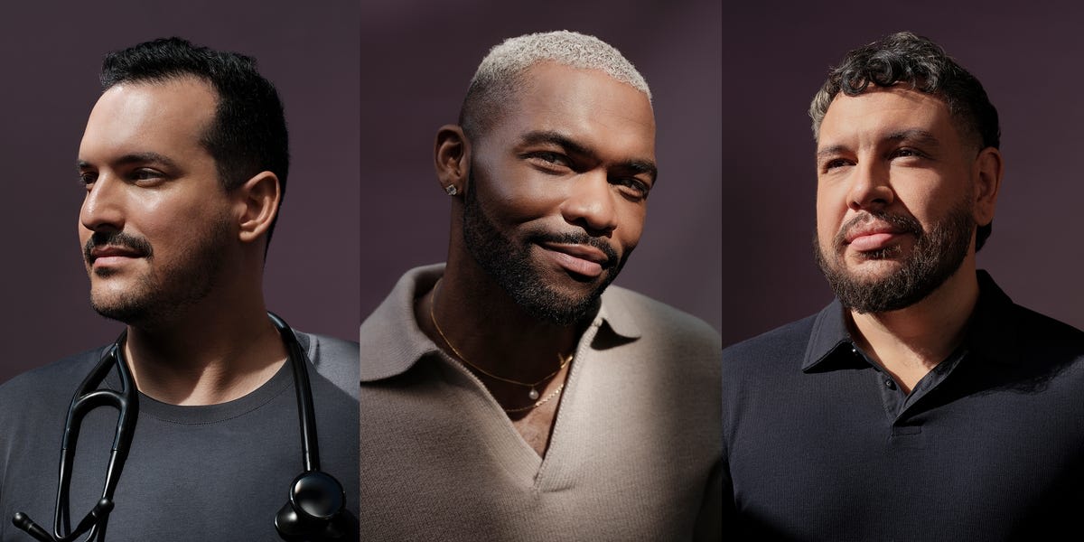 Three diverse men smiling confidently, representing openness about HIV prevention and sexual health