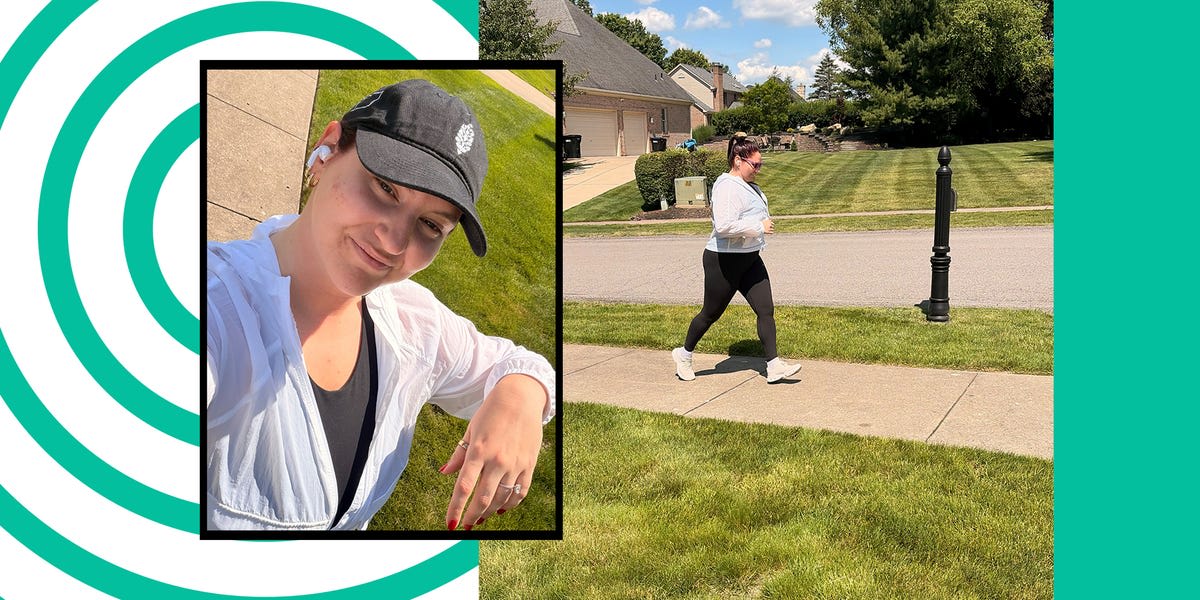 Woman in running shoes jogging on outdoor path during spring day