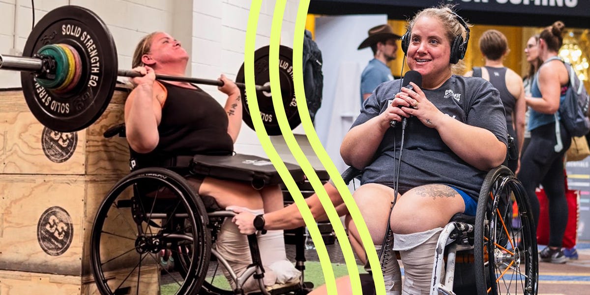 Adaptive athlete competing in CrossFit competition using wheelchair showing strength and determination