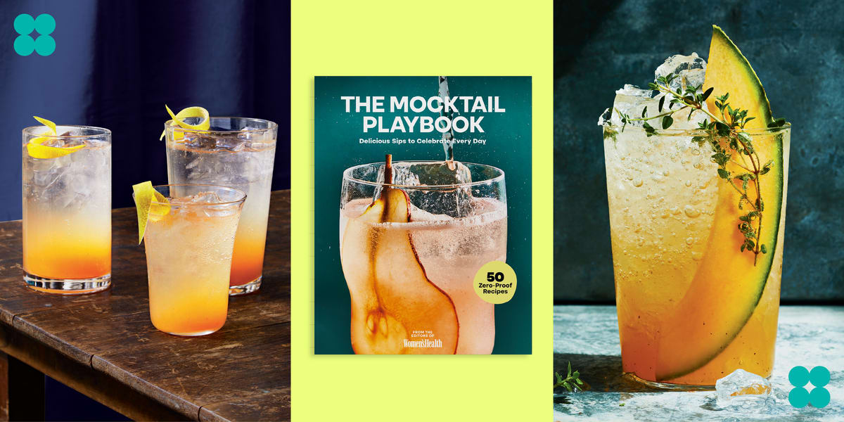 Colorful mocktails in elegant glasses with fresh fruit garnishes and botanical ingredients