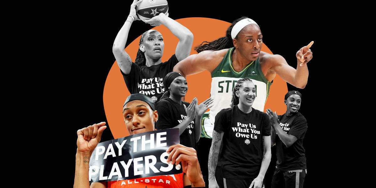 WNBA players celebrating together on basketball court after reaching historic collective bargaining agreement