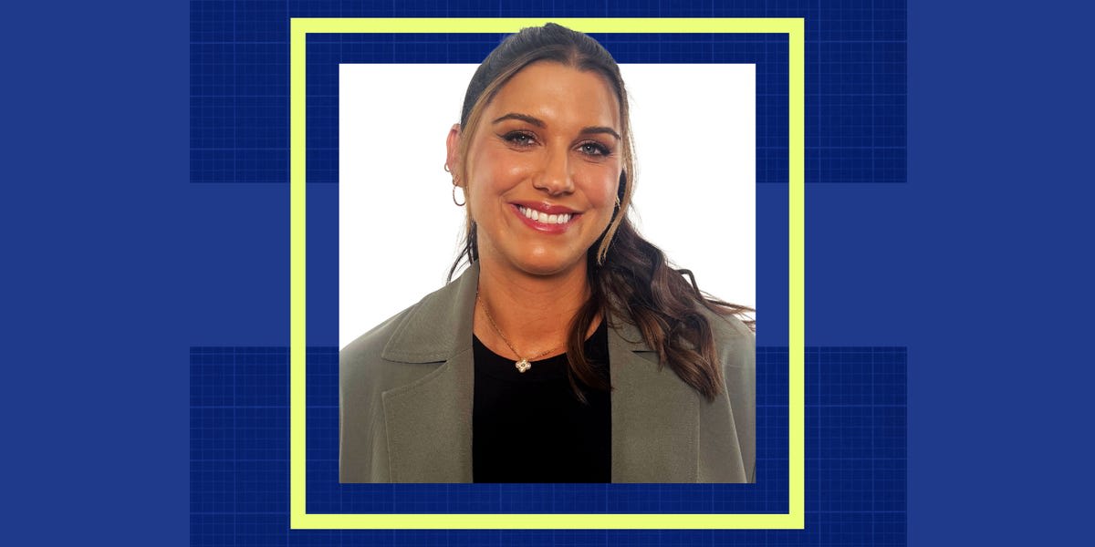 Soccer champion Alex Morgan in stadium stands supporting her former team as minority owner
