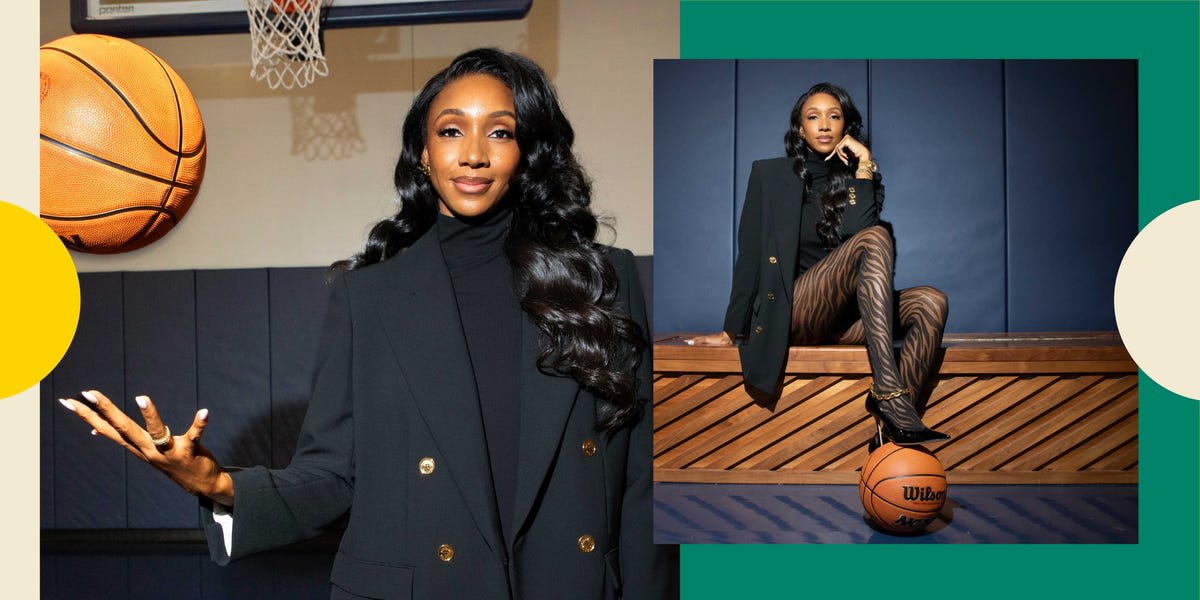 Sportscaster Maria Taylor smiling with her young son Roman in a professional portrait
