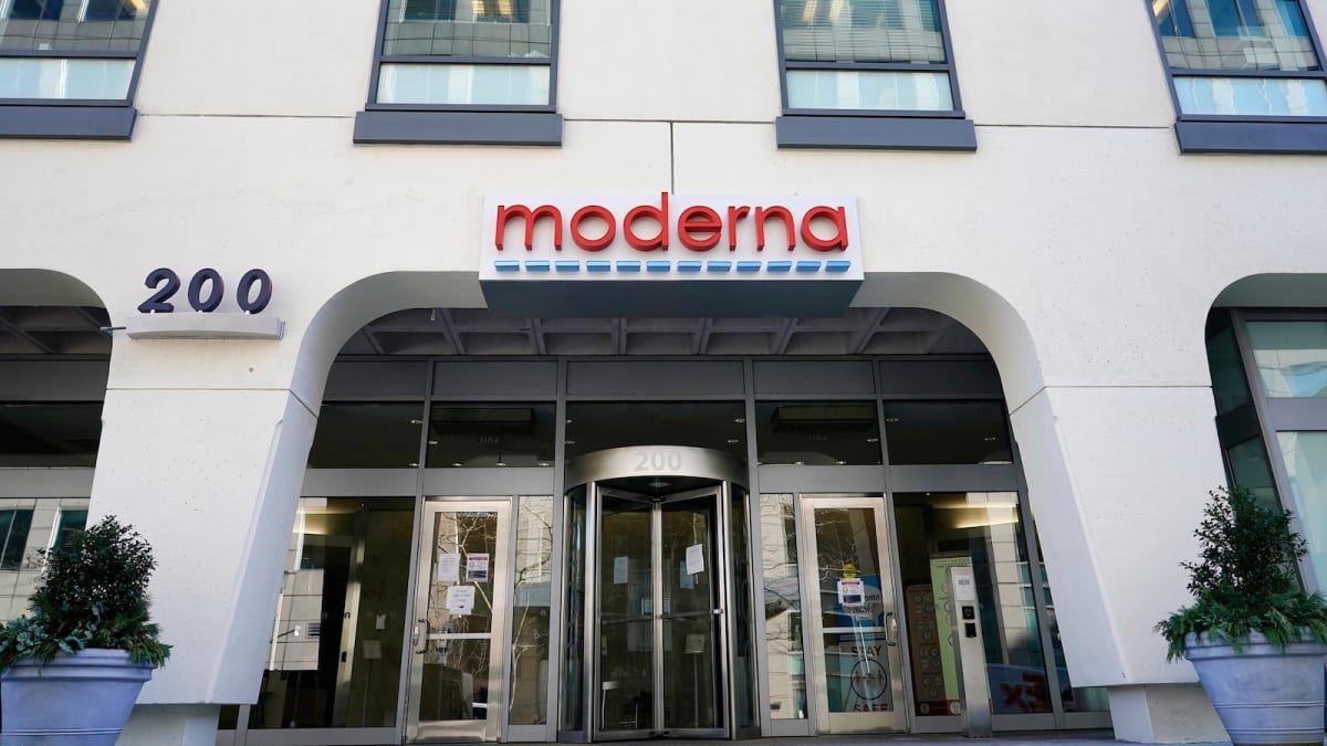Moderna headquarters building in Cambridge Massachusetts pharmaceutical research facility exterior view