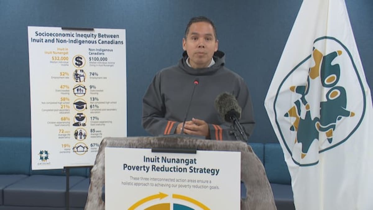 Inuit Tapiriit Kanatami President Natan Obed speaking at poverty reduction strategy unveiling in Ottawa
