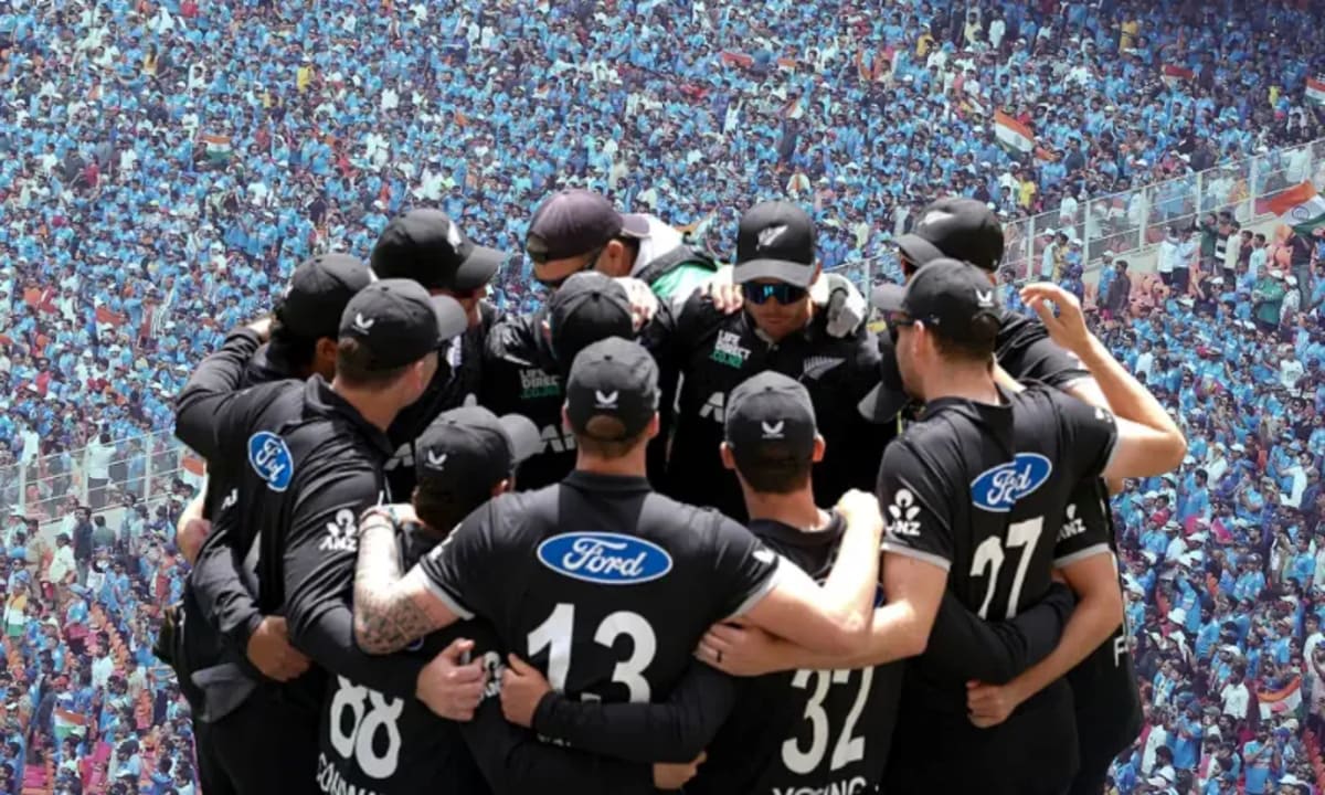 New Zealand cricket team celebrating on field after reaching T20 World Cup final