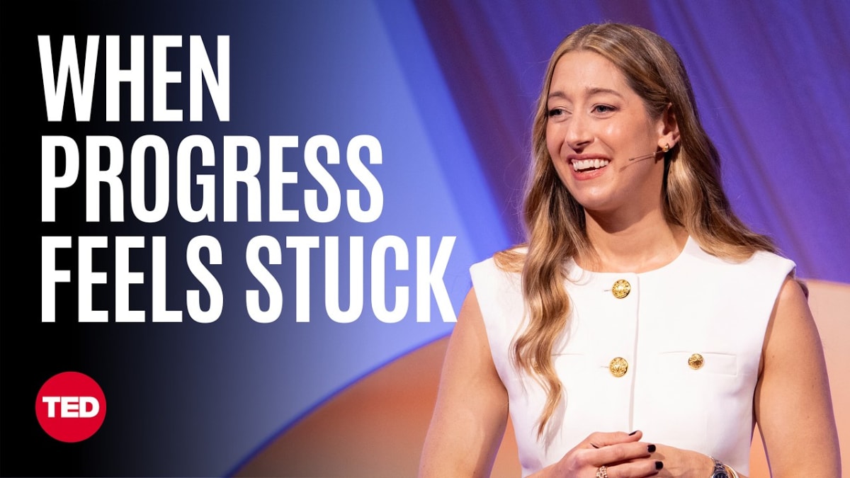 ** Mary Martin speaking on TED stage about navigating the messy middle of goal achievement