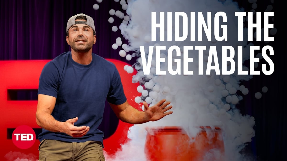 ** Mark Rober presenting at TED conference about his sixty million dollar science education initiative