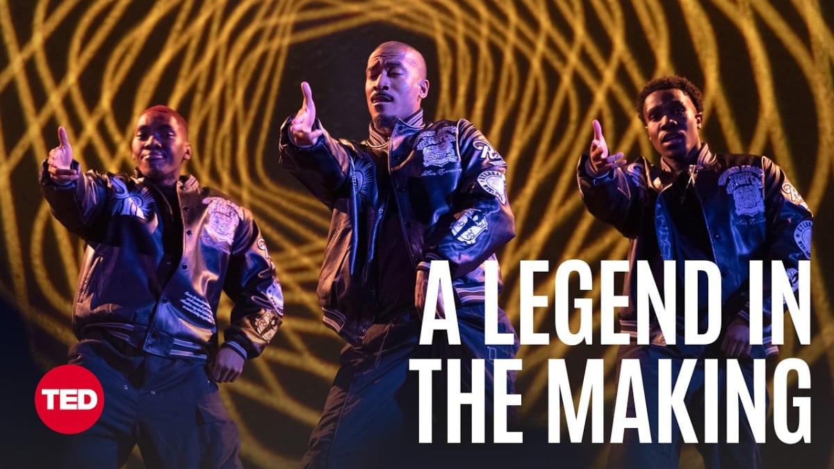 ** Choreographer Sean Bankhead and dancers performing on TED stage in coordinated movement