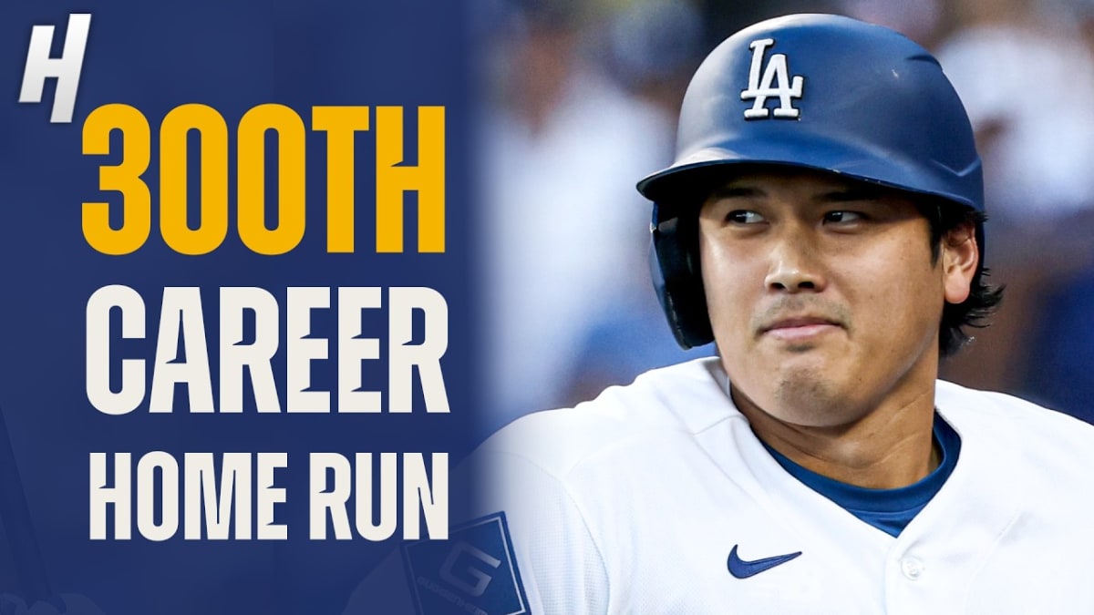 Shohei Ohtani celebrating after hitting his 300th career home run for Los Angeles Dodgers