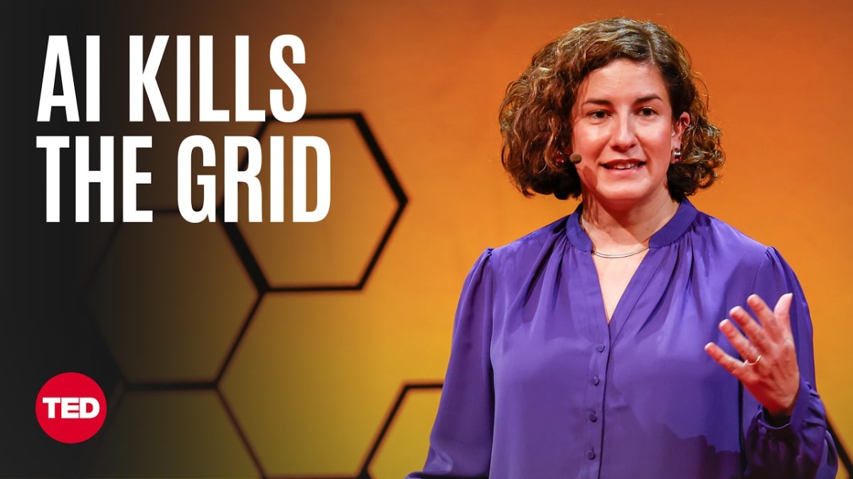 ** Modern data center facility with renewable energy solar panels and wind turbines in background