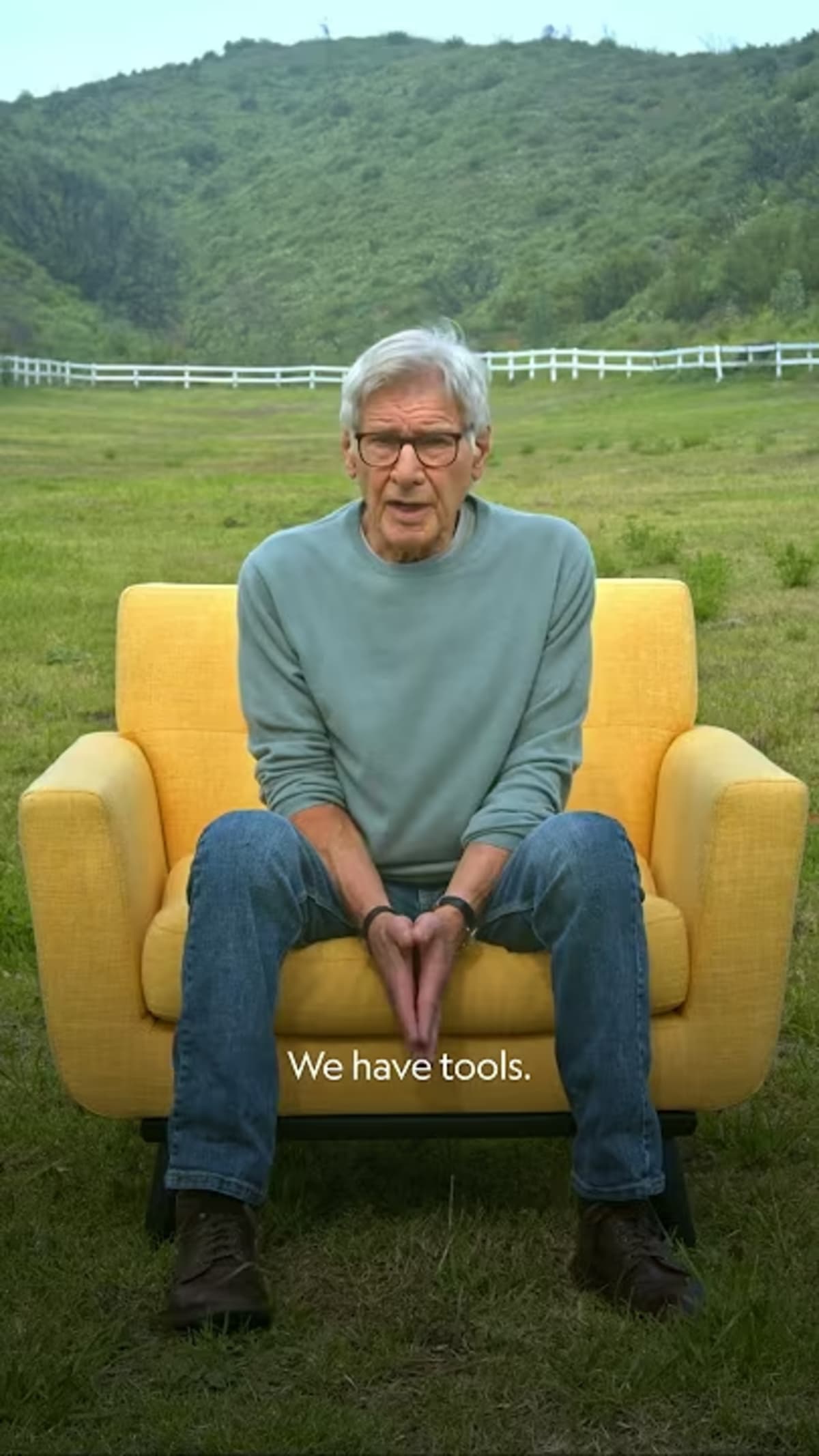 ** Actor Harrison Ford outdoors advocating for biodiversity conservation and environmental protection