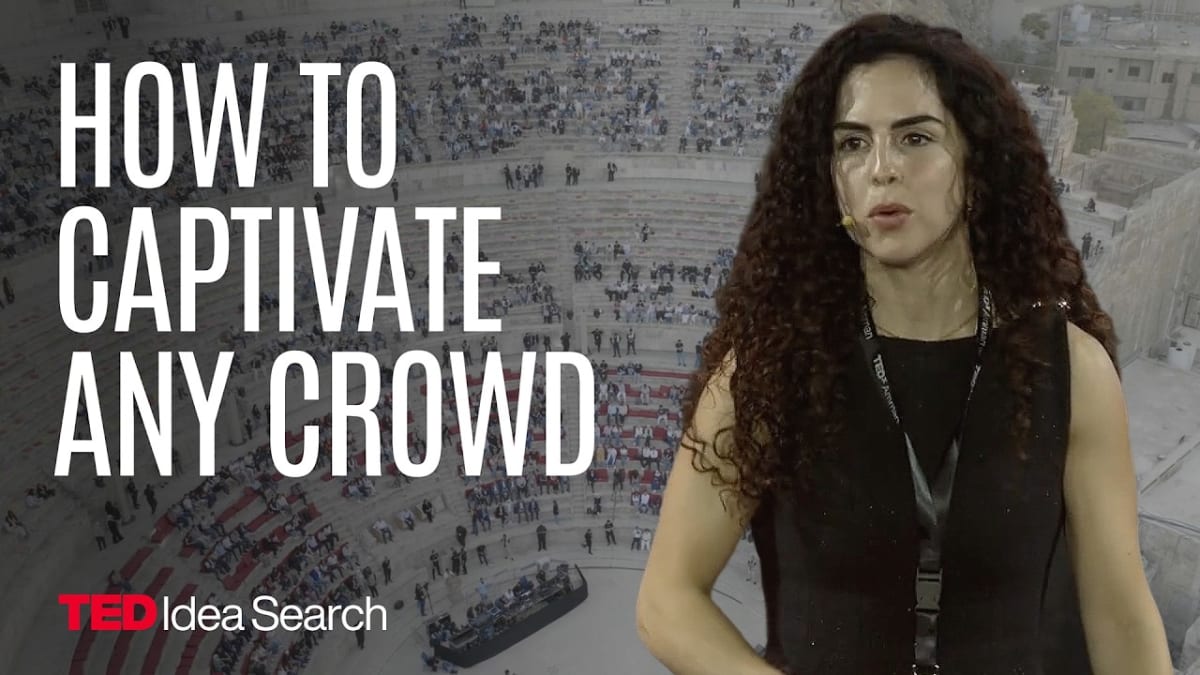 Ancient Roman amphitheater in Amman Jordan filled with crowd of four thousand people attending TED event