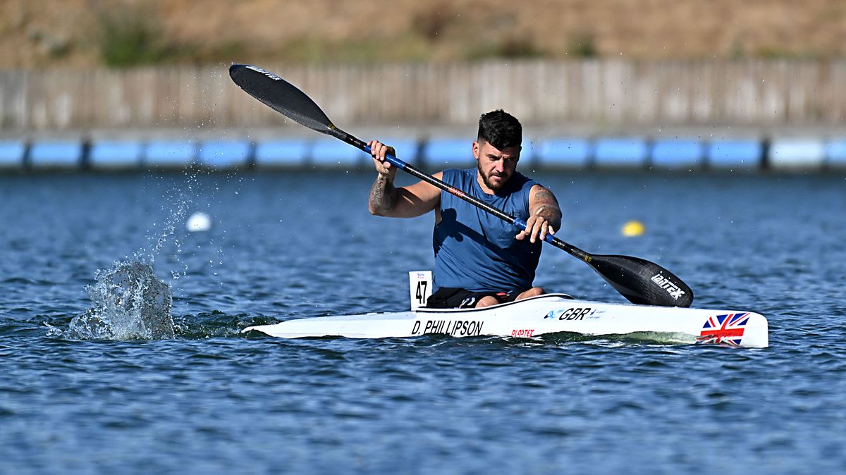 David Phillipson paddling a paracanoe kayak during training at National Water Sports Centre