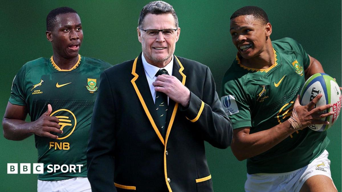 Young South African rugby players training on field under coach supervision