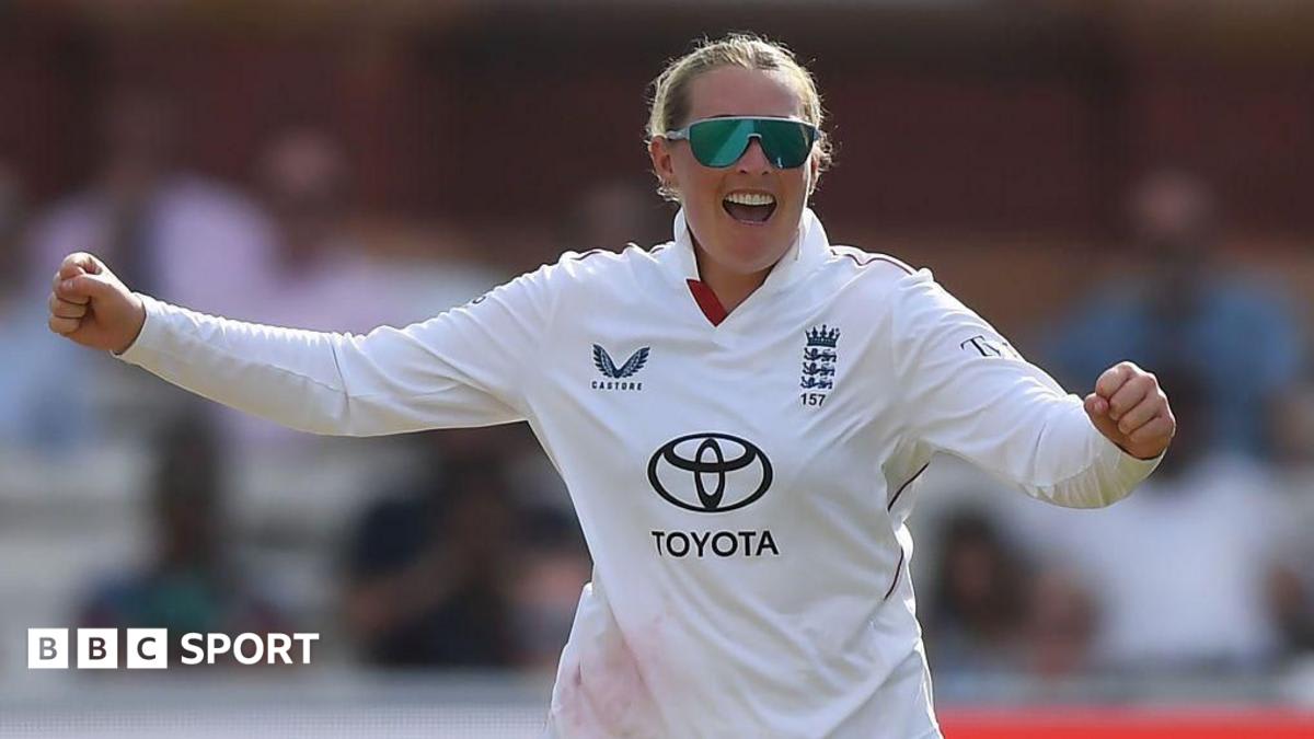 Sophie Ecclestone bowling left-arm spin during historic first women's Test match at Lord's