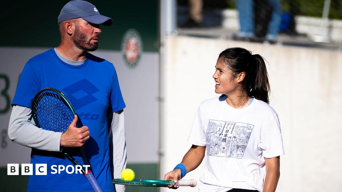 British tennis player Emma Raducanu practicing on clay court at Roland Garros French Open tournament
