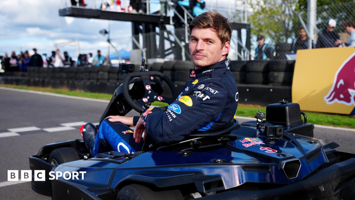 Four-time Formula 1 world champion Max Verstappen racing in go-kart at Silverstone circuit
