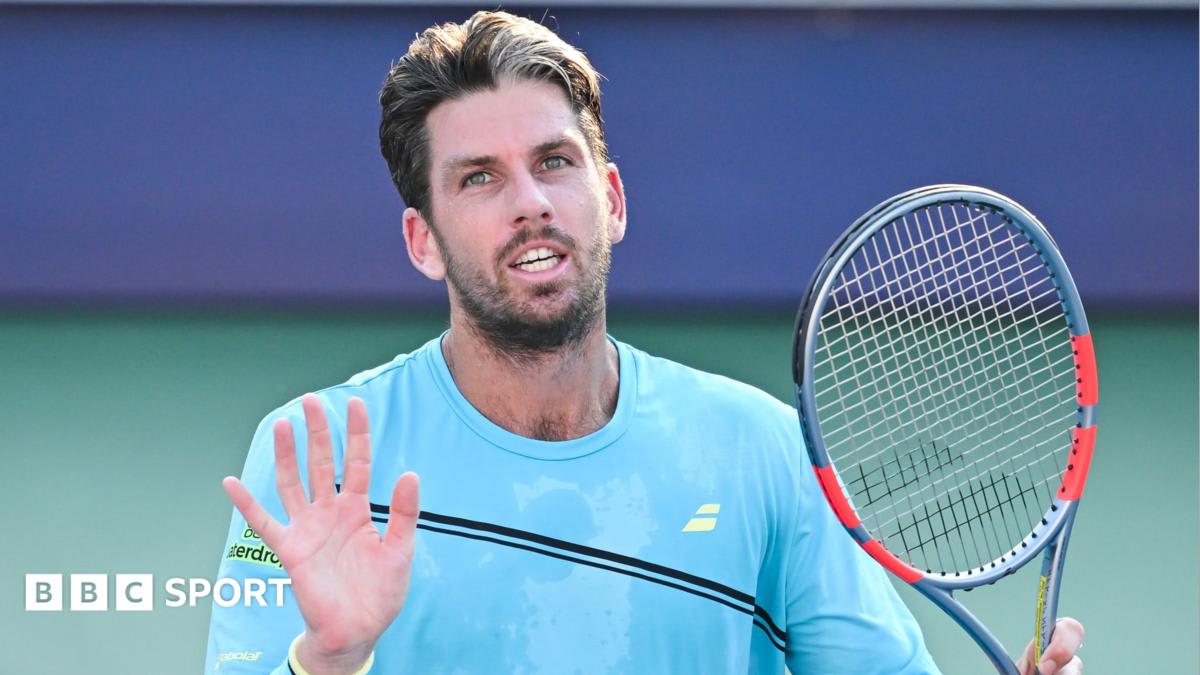 British tennis player Cameron Norrie celebrating victory on court at Canadian Open tournament