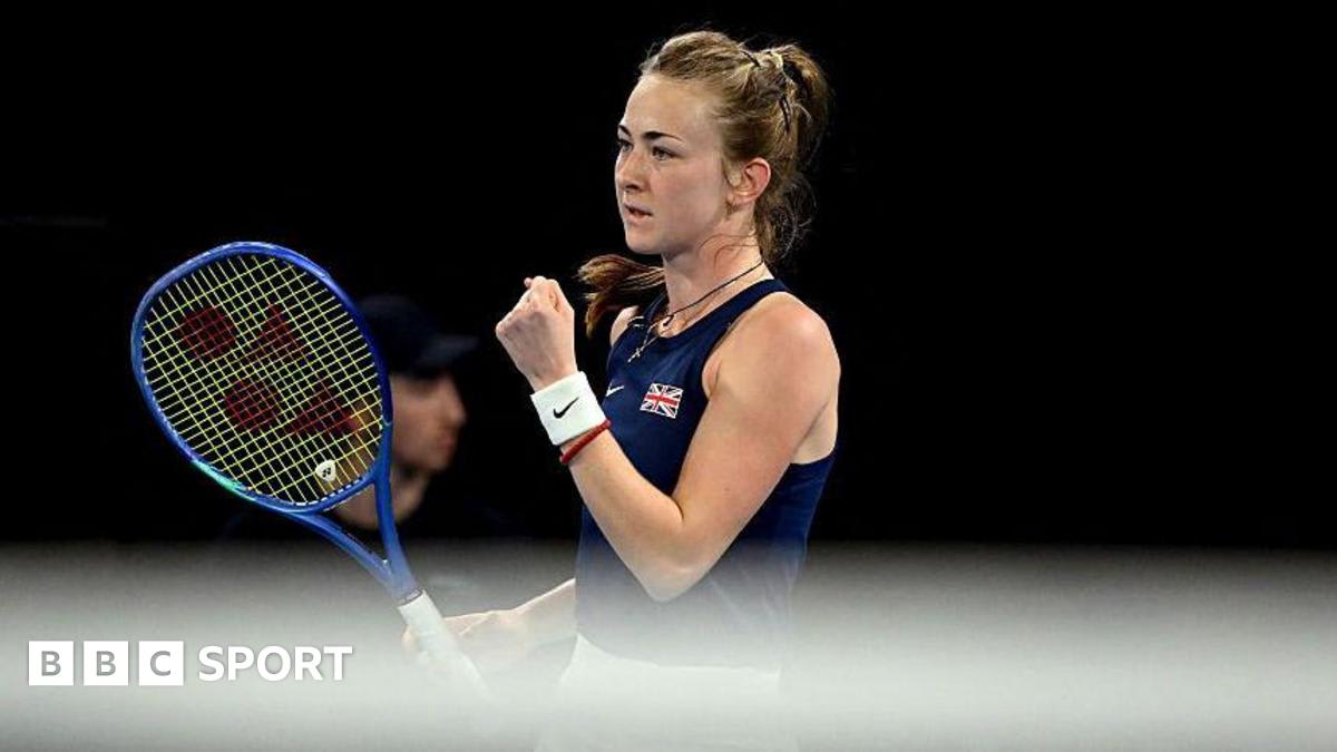 Seventeen-year-old tennis player Mika Stojsavljevic celebrating during her Billie Jean King Cup debut match