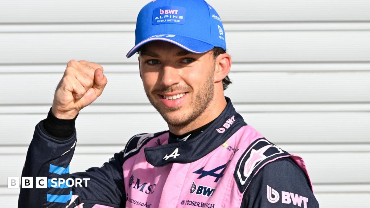 Pierre Gasly celebrates in Alpine racing suit after qualifying first at Italian Grand Prix