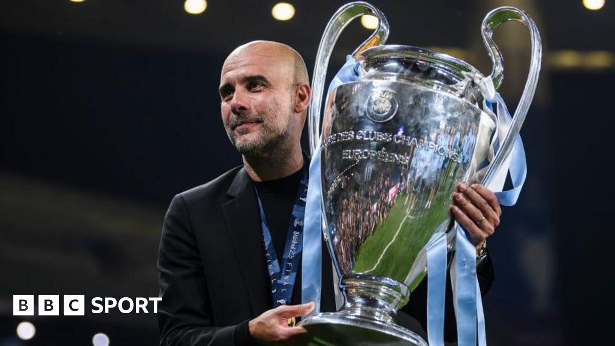 ** Pep Guardiola gesturing from the sideline during a Manchester City match