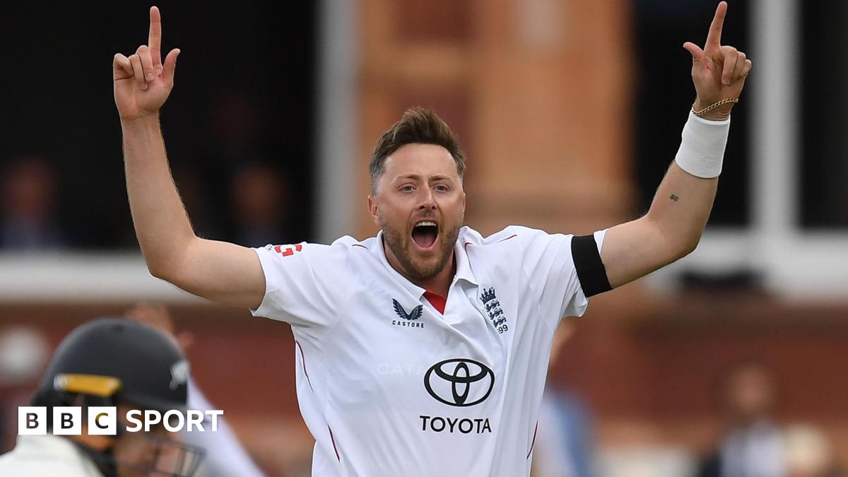 England cricketer Ollie Robinson celebrates taking a wicket at Lord's Cricket Ground