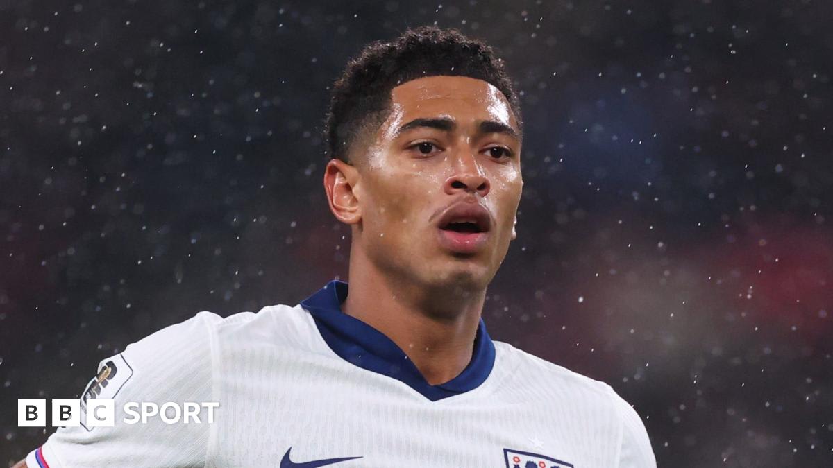 Jude Bellingham in England national team jersey celebrating during a match