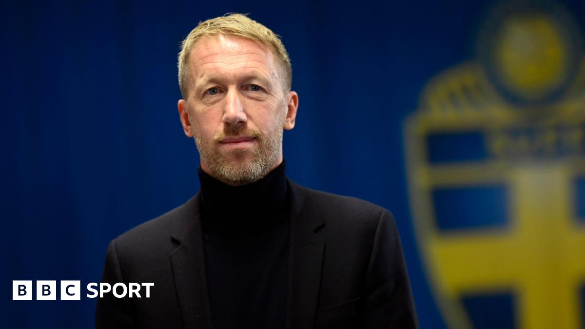 Graham Potter celebrating on sideline as Sweden manager after World Cup qualification victory